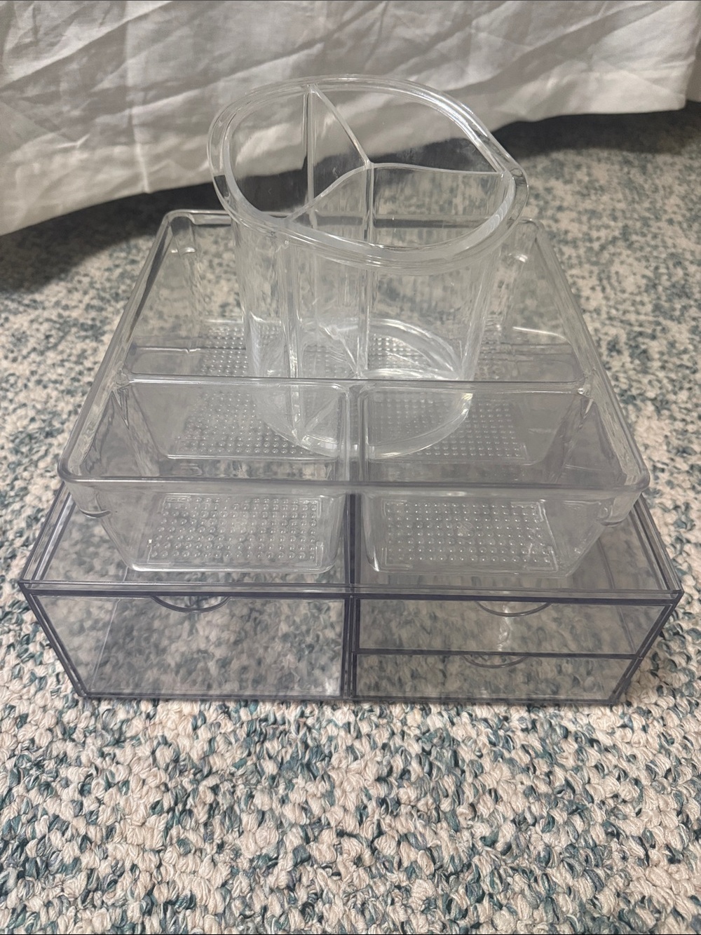 Plastic cosmetic drawer, tray & brush holder bundle